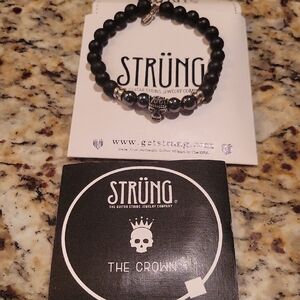 Black Beaded Bracelet with Skull Charm